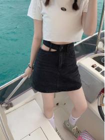 Outlet Summer new slim A-line all-match holow denim mini skirt for women