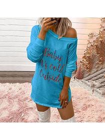 Outlet Letters printed long-sleeved round neck casual dress T-shirt for women