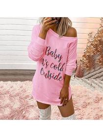 Outlet Letters printed long-sleeved round neck casual dress T-shirt for women