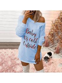 Outlet Letters printed long-sleeved round neck casual dress T-shirt for women