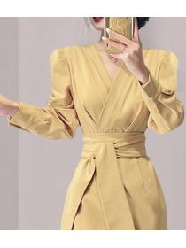 New Style Show Waist V  Collars Hip Slim Dress