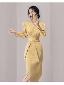 New Style Show Waist V  Collars Hip Slim Dress