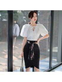 Outlet Summer fashion tops package hip skirt 2pcs set