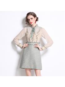 Outlet Embroidery pullover long sleeve beading splice gauze dress