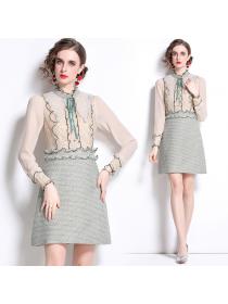 Outlet Embroidery pullover long sleeve beading splice gauze dress