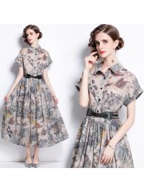 Outlet With belt lapel cotton lined summer dress for women