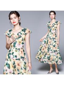 Outlet Pinched waist retro slim sexy vacation elegant dress
