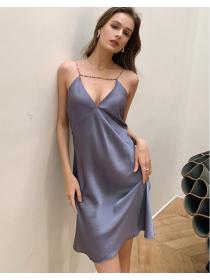 Outlet Satin ice silk pajamas summer strap dress for women