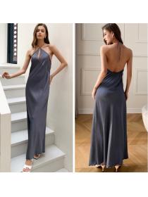 Outlet Satin ice silk pajamas summer thin long dress for women