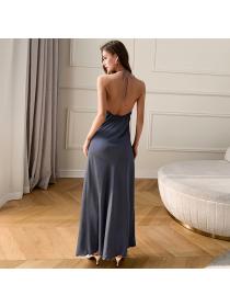 Outlet Satin ice silk pajamas summer thin long dress for women