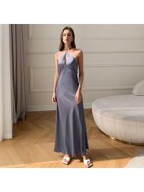 Outlet Satin ice silk pajamas summer thin long dress for women