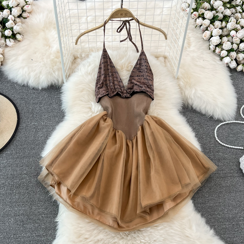 Outlet Gauze splice strap dress summer high waist dress