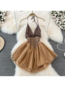 Outlet Gauze splice strap dress summer high waist dress