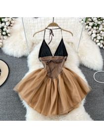 Outlet Gauze splice strap dress summer high waist dress