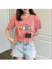 Outlet round neck T-shirt summer tops for women