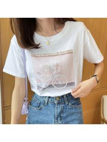 Outlet 100% cotton stereoscopic T-shirt loose summer tops