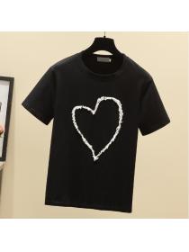 Outlet  summer Loose beading round neck T-shirt for women