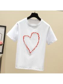 Outlet  summer Loose beading round neck T-shirt for women