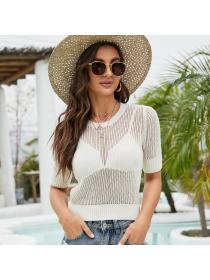 Outlet Summer new sexy hollow short-sleeved knitted sweater round-neck pullover short knitted top