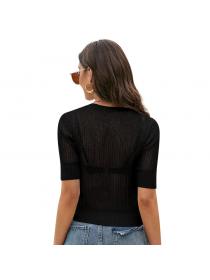 Outlet Summer new sexy hollow short-sleeved knitted sweater round-neck pullover short knitted top