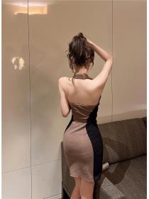 Outlet Beauty back package hip mixed colors halter sexy dress