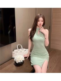 Outlet Slim split sexy halter temperament package hip retro dress