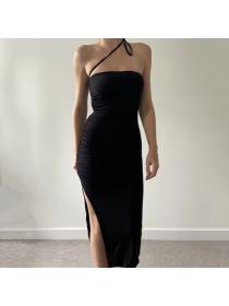Outlet hot style sexy pleated slit tube top straps dress