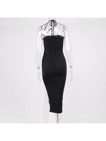 Outlet hot style sexy pleated slit tube top straps dress