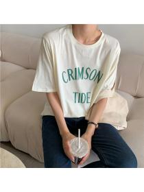 Outlet Round neck Casual T-shirt letters summer tops for women