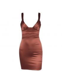 Outlet hot style Sexy V-neck backless pleated Sling Bodycon dress