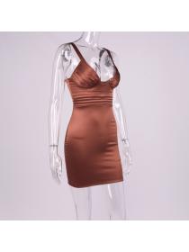 Outlet hot style Sexy V-neck backless pleated Sling Bodycon dress
