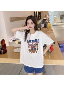 Outlet Casual loose T-shirt Korean style pure cotton tops for women