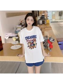 Outlet Casual loose T-shirt Korean style pure cotton tops for women