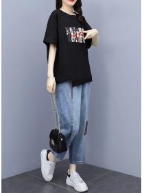 Outlet loose T-shirt slim jeans 2pcs set