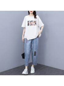 Outlet loose T-shirt slim jeans 2pcs set
