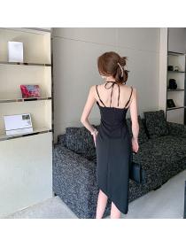 Outlet Irregular fashion pinched waist strap dress halter fold dress