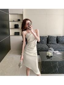 Outlet Irregular fashion pinched waist strap dress halter fold dress