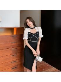 Outlet Hollow chain decoration splice package hip dress for women