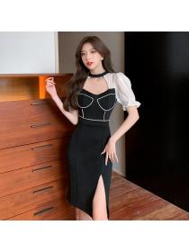 Outlet Hollow chain decoration splice package hip dress for women