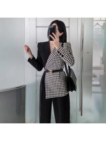 Outlet Korean fashion OLstyle slim suit collar professional jumpsuit for women（with belt)