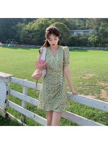 Outlet Daisy puff sleeve T-back retro floral dress