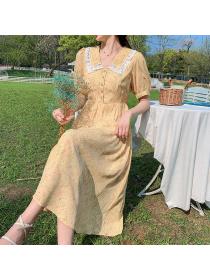 Outlet Summer retro France style art floral dress for women