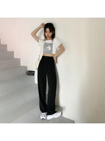 Outlet high-waist casual slim loose straight suit pants for women