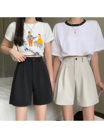 Outlet Summer new Korean fashion high-waist matching casual pants loose wide-leg pants shorts 