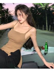 Hot girl sexy slim all-match thin side slit with small camisole