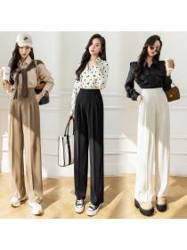 Outlet Summer new high-waisted straight-leg pants elastic trousers wide-leg pants for women