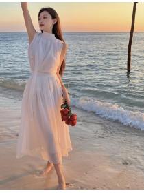 French fairy skirt white dress waist halter suit long skirt