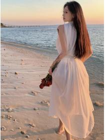 French fairy skirt white dress waist halter suit long skirt