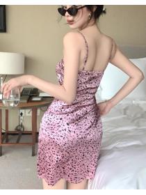 Leopard print backless suspender  sexy wais  slim bag hip  Dress