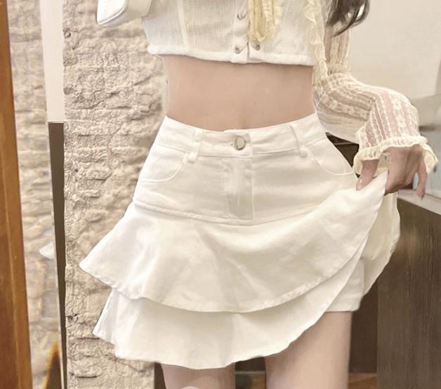 On Sale Tall Waist Pure Color Ruffles   Skirt